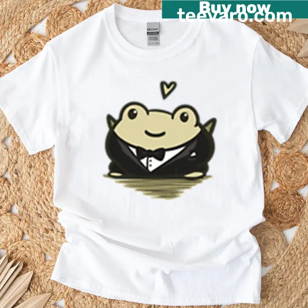 Illustration of a chubby frog in a fancy suit T-shirt
