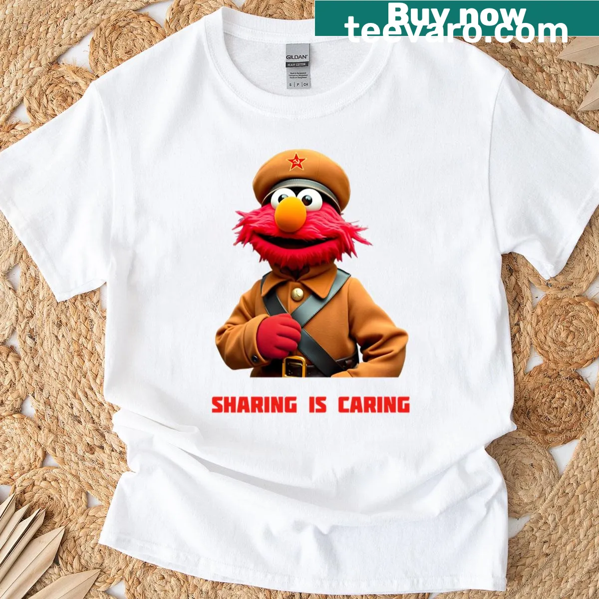 Cartoon Elmo with a communist hat on a humorous t-shirt — on a men's t-shirt