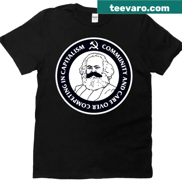 T-shirt featuring a typographic design promoting community and care