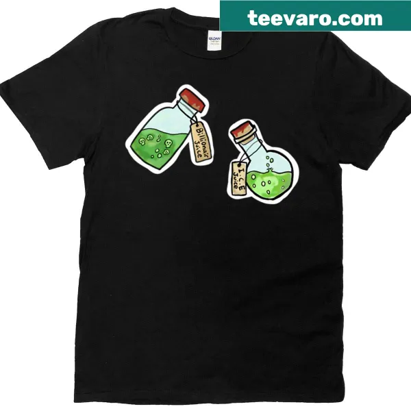 Oversized t-shirt with humorous text 'Completely Safe Juice'
