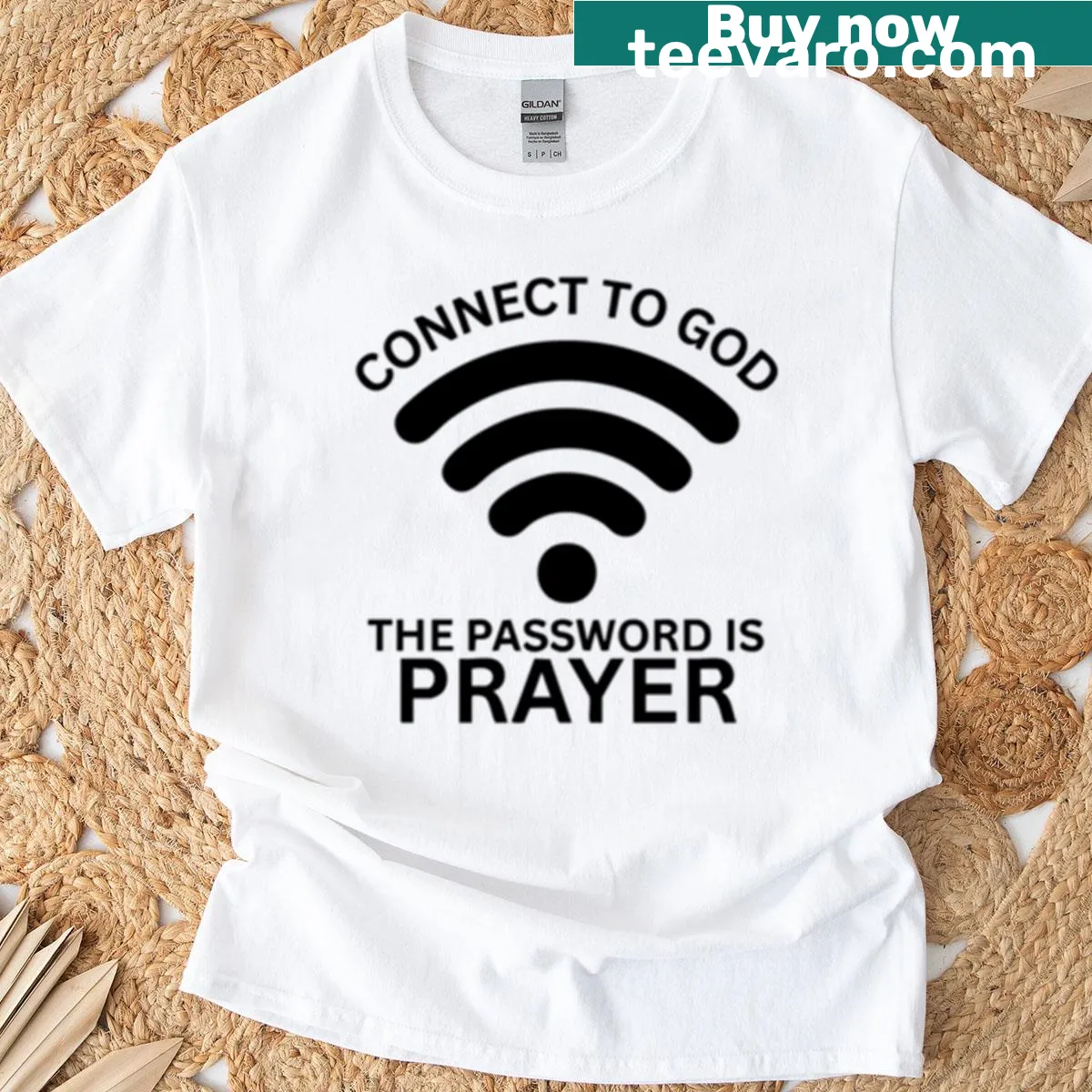 Oversized T-shirt with inspirational prayer message — on a men's t-shirt