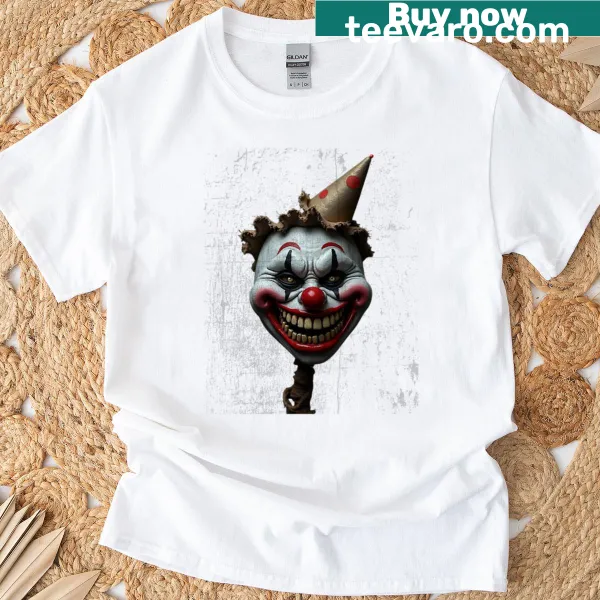 Scary clown face graphic on oversized T-shirt