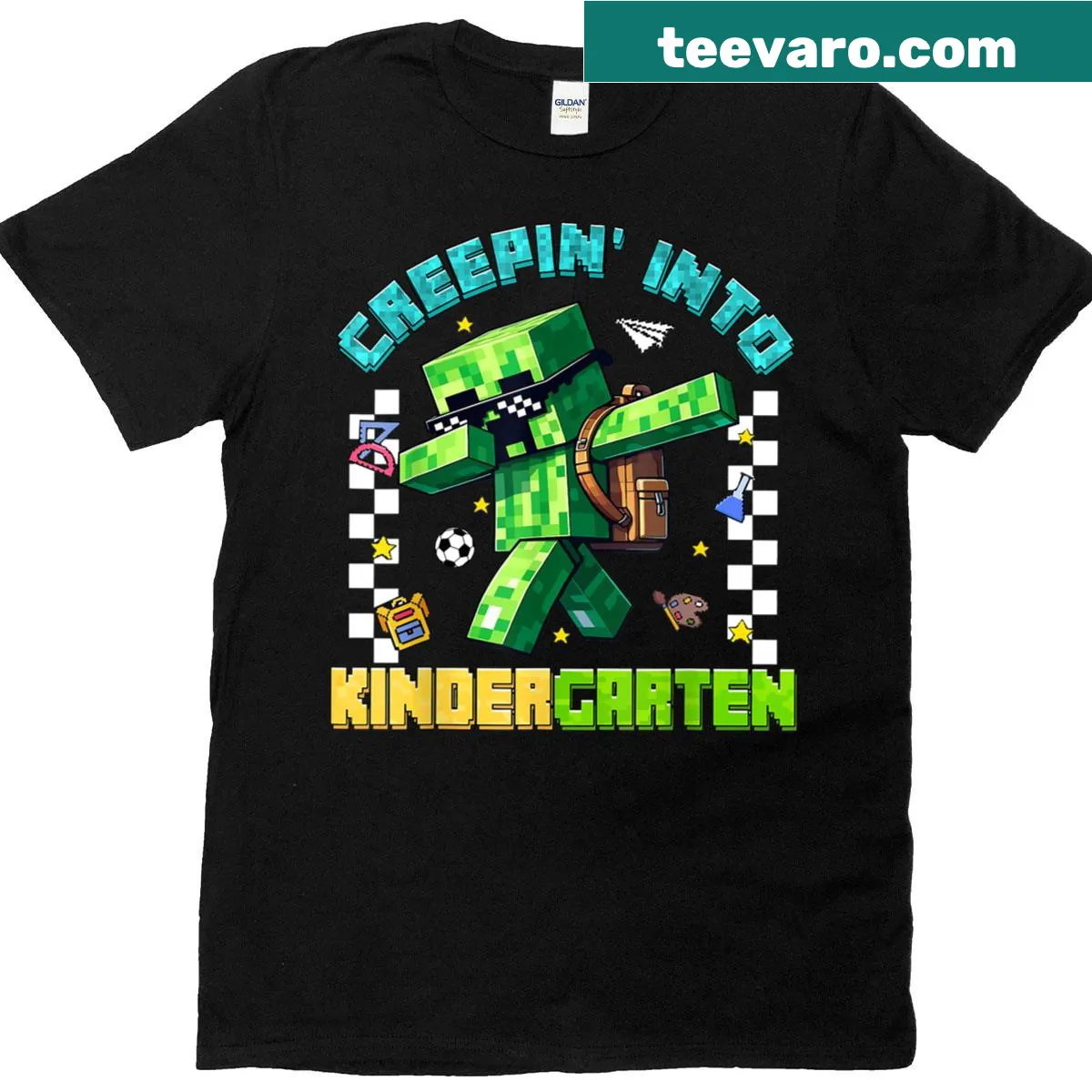 Pixelated gamer graphic on a back-to-school T-shirt for boys — on a men's t-shirt