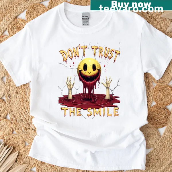 Oversized T-shirt featuring a creepy hands and smiley face design