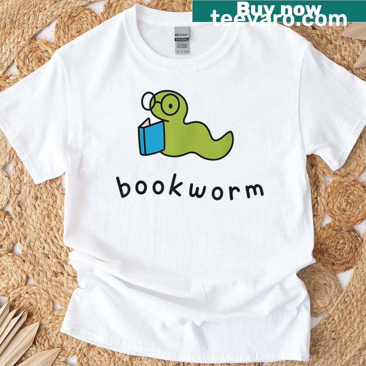 Cute bookworm design T-shirt for book lovers — on a men's t-shirt