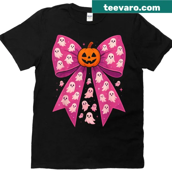 T-shirt featuring a cute ghost with a bow for Halloween