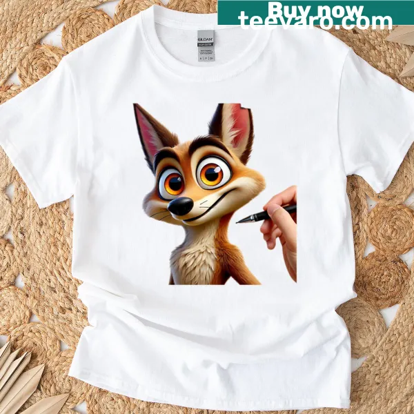 T-shirt featuring a cute illustration of a coyote