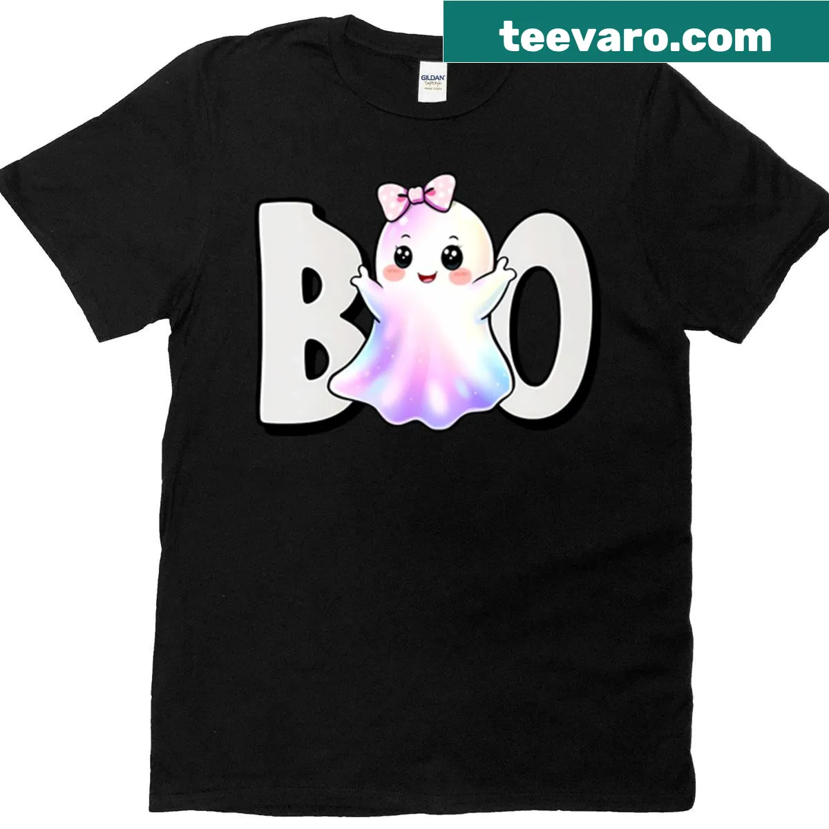 Cute pastel ghosts graphic on Halloween T-shirt for kids — on a men's t-shirt