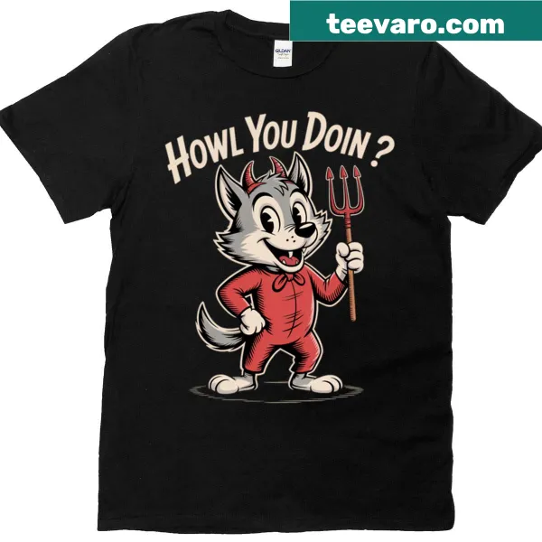 Bold devil wolf graphic on oversized t-shirt.