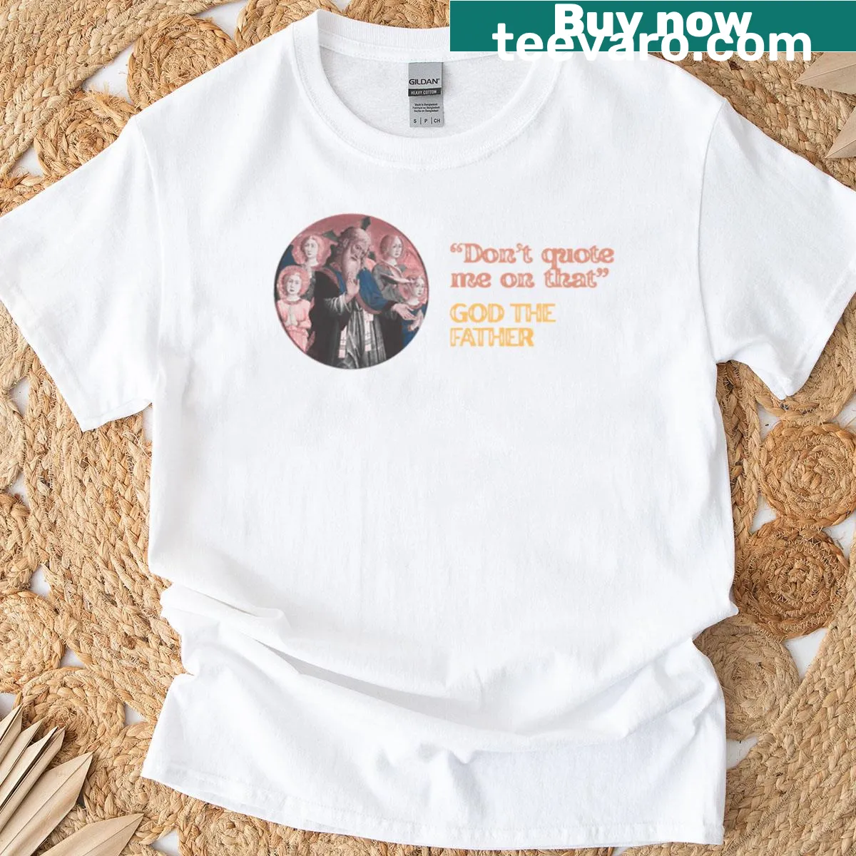 Funny God The Father cartoon T-shirt with a humorous quote — on a men's t-shirt