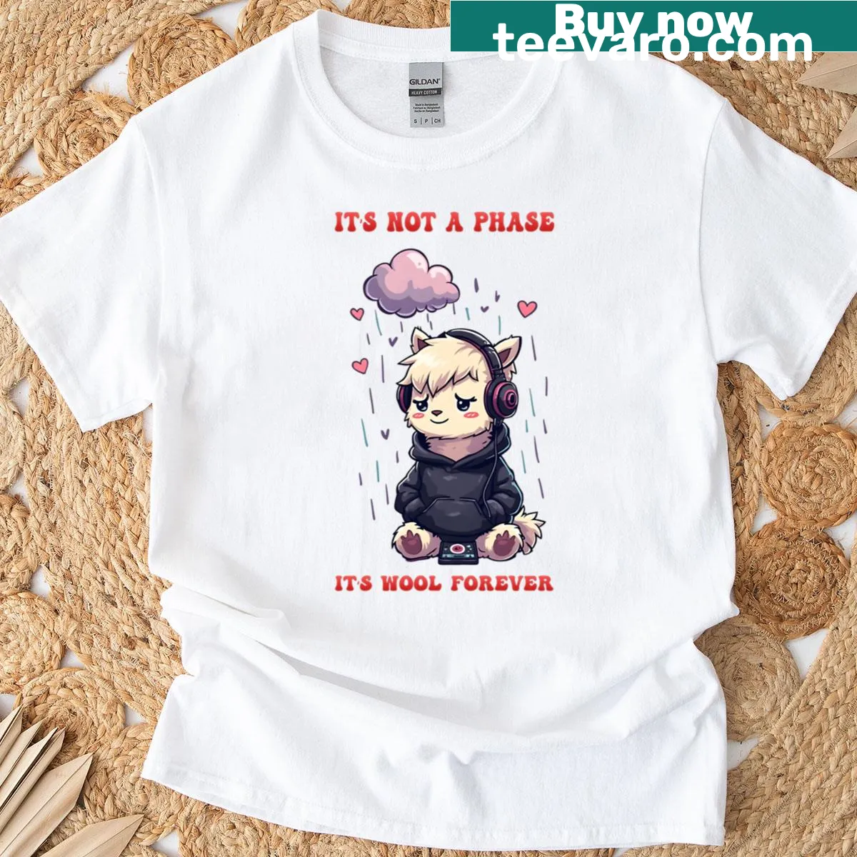 Illustrated emo llama design on a casual t-shirt — on a men's t-shirt