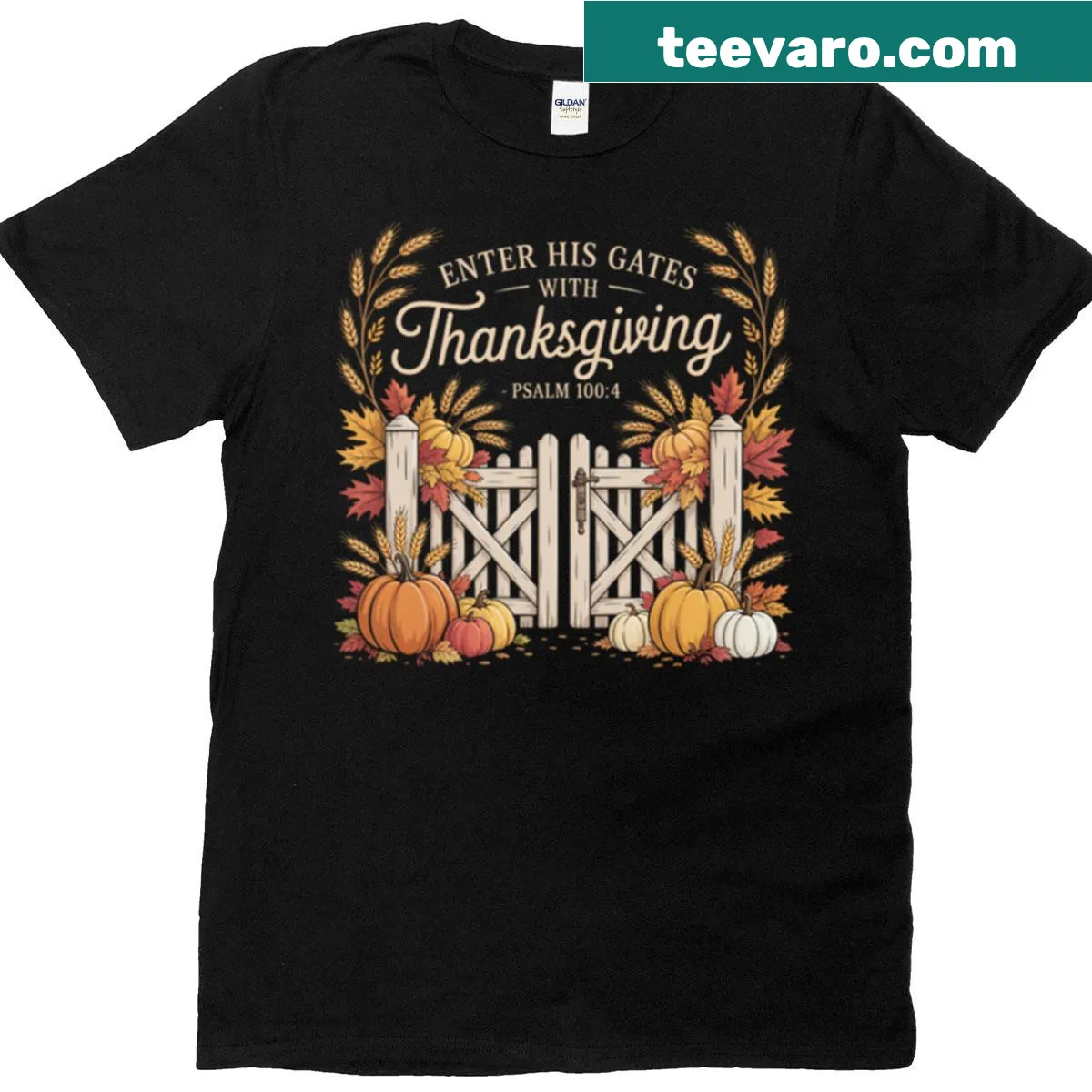 Inspirational t-shirt with 'Enter His Gates With Thanksgiving' design — on a men's t-shirt