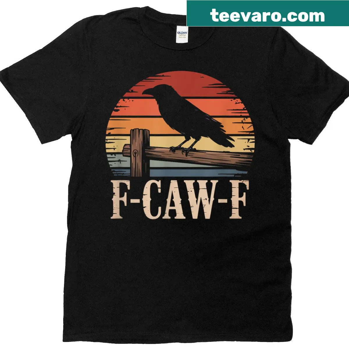Retro crow graphic t-shirt featuring a playful design — on a men's t-shirt