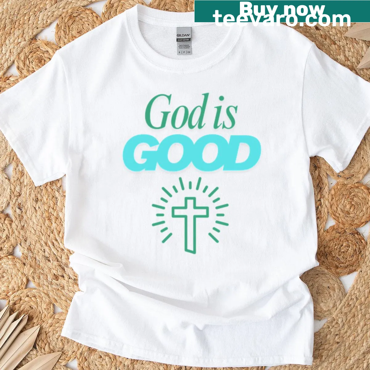 Inspirational 'God Is Good' text design on faith t-shirt — on a men's t-shirt