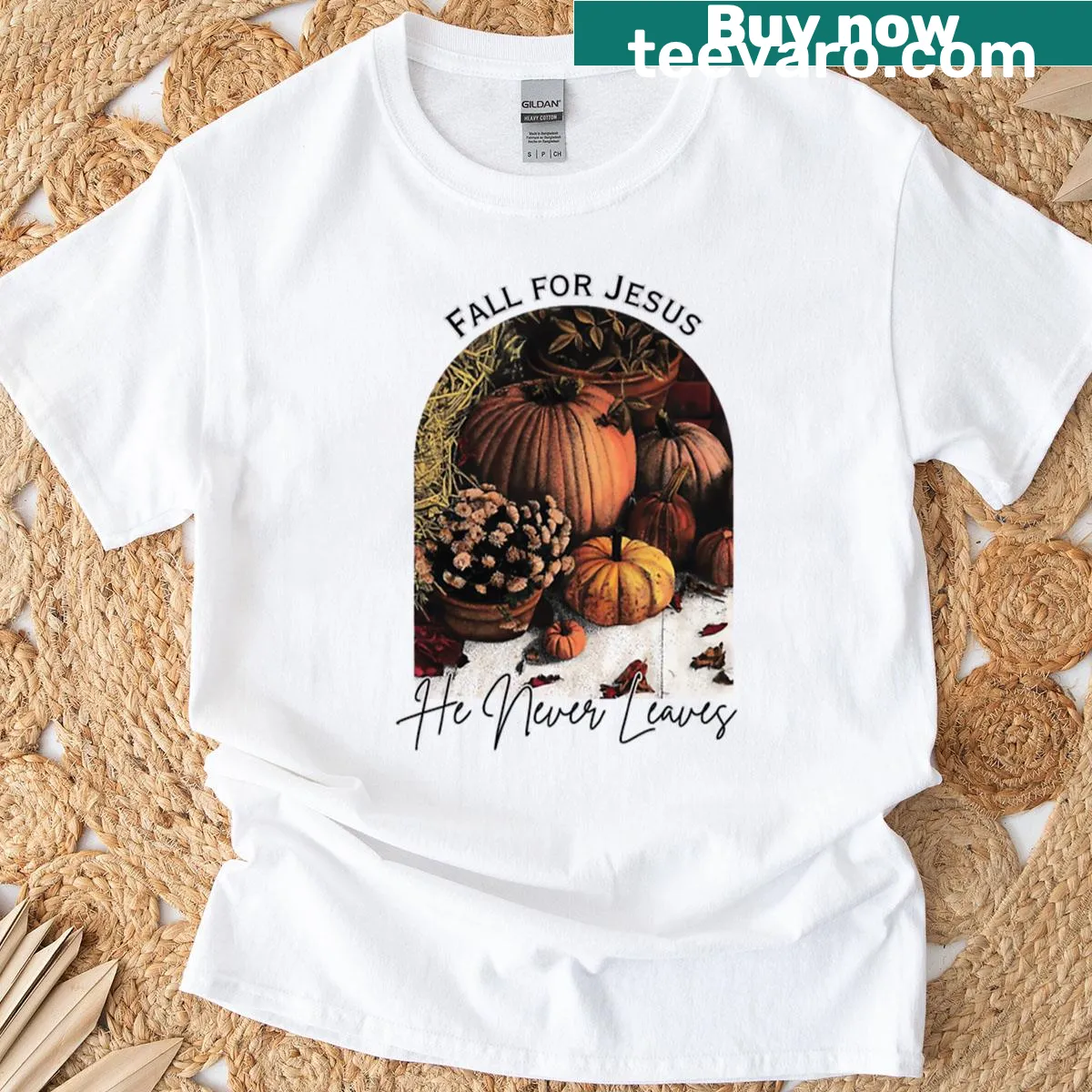 Inspirational T-shirt with 'Fall For Jesus' text — on a men's t-shirt