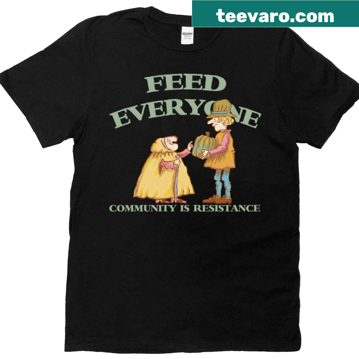 Inspirational t-shirt promoting community and resistance — on a men's t-shirt