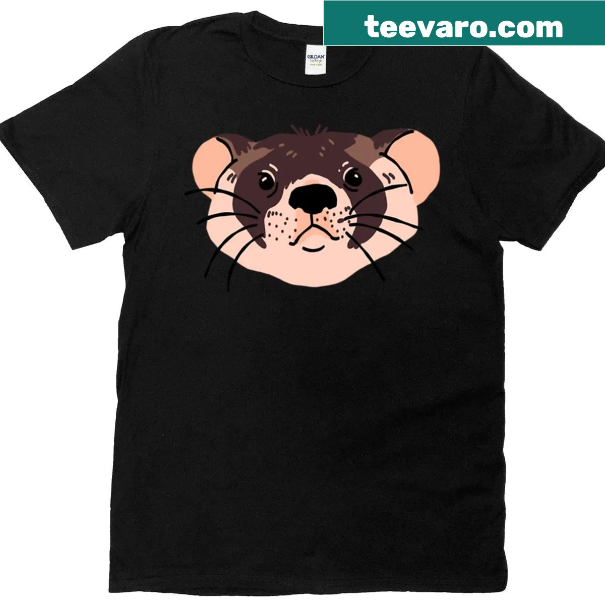 T-shirt with a playful illustration of a ferret head. — on a men's t-shirt
