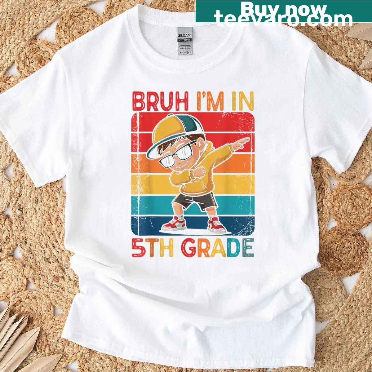 Fifth-grade dabbing boy illustration with humorous text — on a men's t-shirt