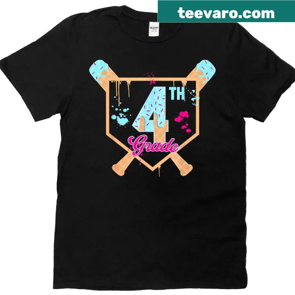 Whimsical shirt with baseball and ice cream design for 4th grade.
