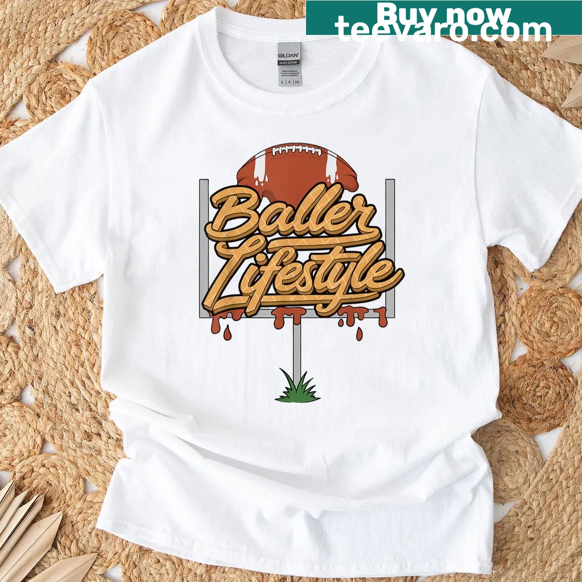 Playful t-shirt merging football lifestyle with ice cream drip — on a men's t-shirt