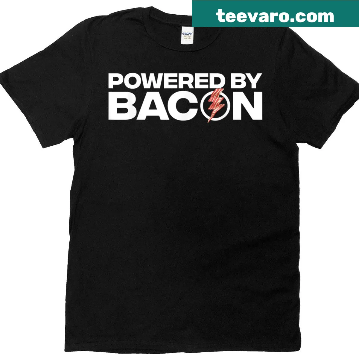 Humorous bacon lover T-shirt design featuring bacon graphics — on a men's t-shirt