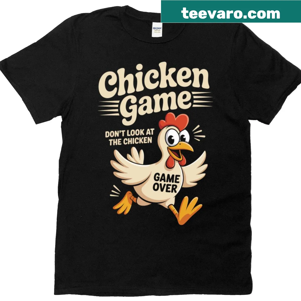 Humorous chicken gaming meme t-shirt for gamers — on a men's t-shirt
