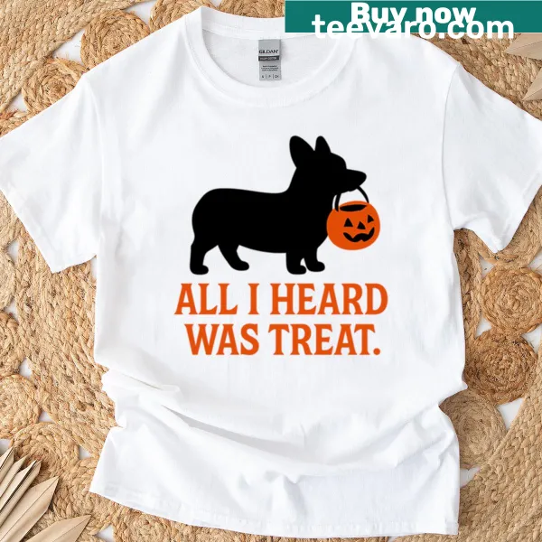 Cartoon oversized t-shirt with a corgi and Halloween treat phrase