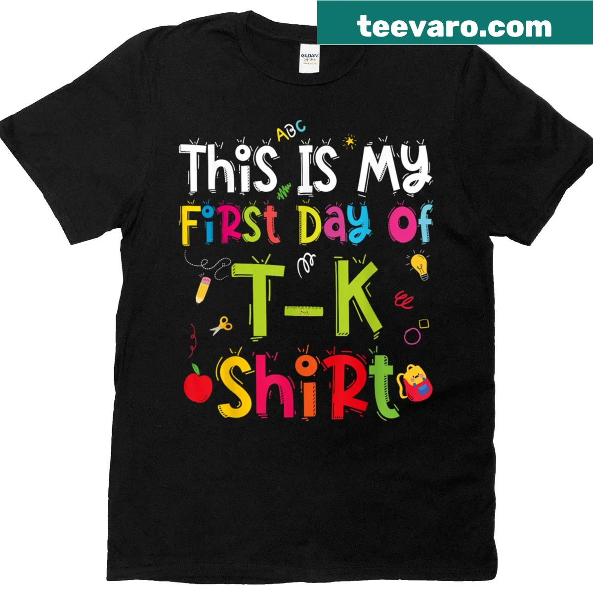 Funny t-shirt featuring 'First Day Of T-k' design for back-to-school — on a men's t-shirt
