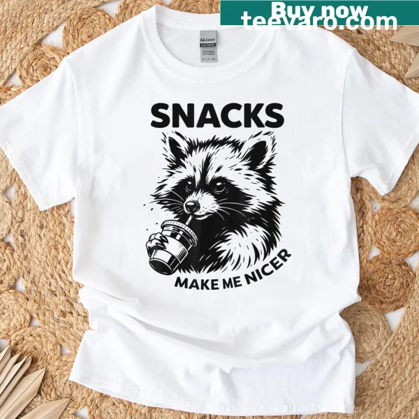 Vintage distressed t-shirt with a cute raccoon and snack-themed text