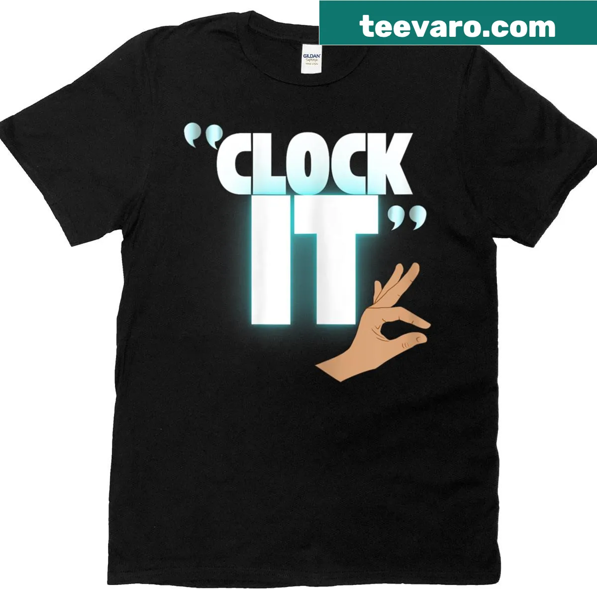 Bold 'Clock It' slogan on women's gym hustle t-shirt — on a men's t-shirt