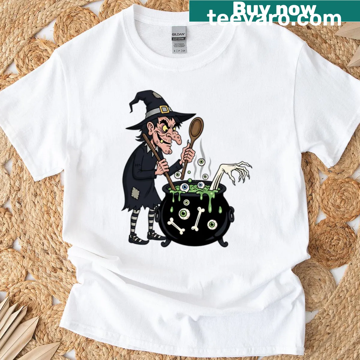 Whimsical Halloween t-shirt featuring a playful witch design — on a men's t-shirt