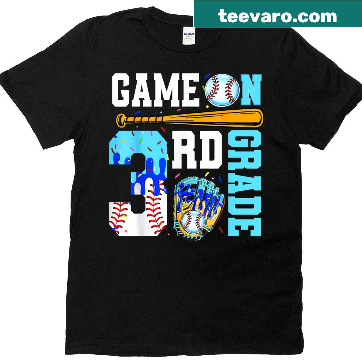 Cartoon baseball and ice cream design on a t-shirt for kids — on a men's t-shirt