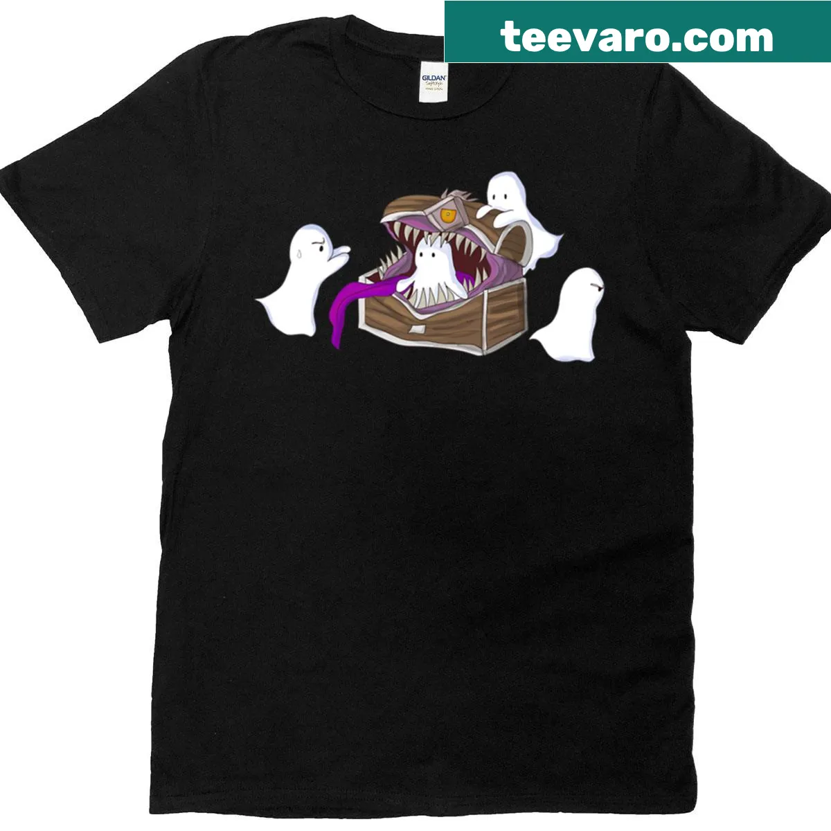 Cartoon of ghosts meeting a mimic graphic t-shirt — on a men's t-shirt