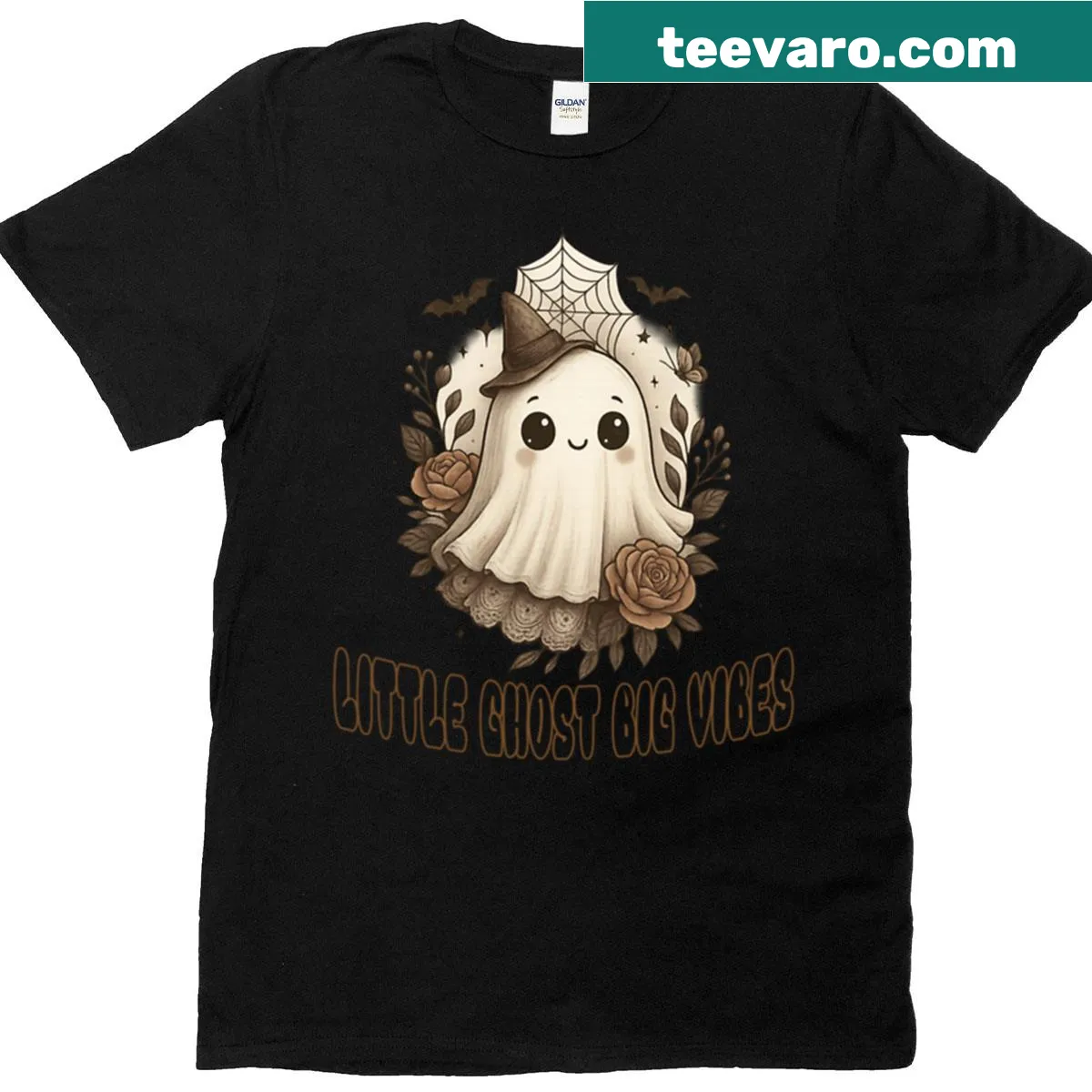 Whimsical ghost in autumn night design graphic t-shirt — on a men's t-shirt