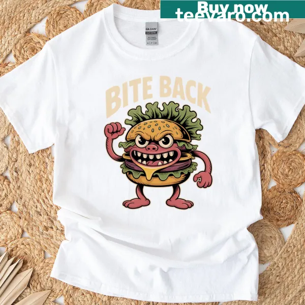 Oversized tee featuring a cartoon burger with spooky elements