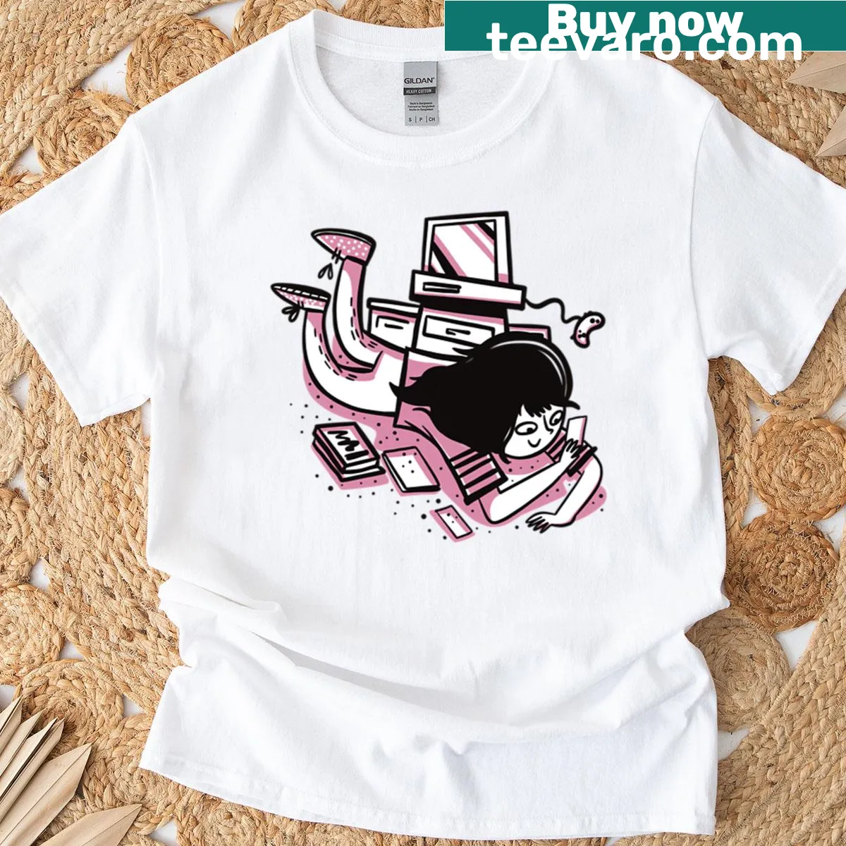 Oversized t-shirt featuring gaming graphics for girls — on a men's t-shirt