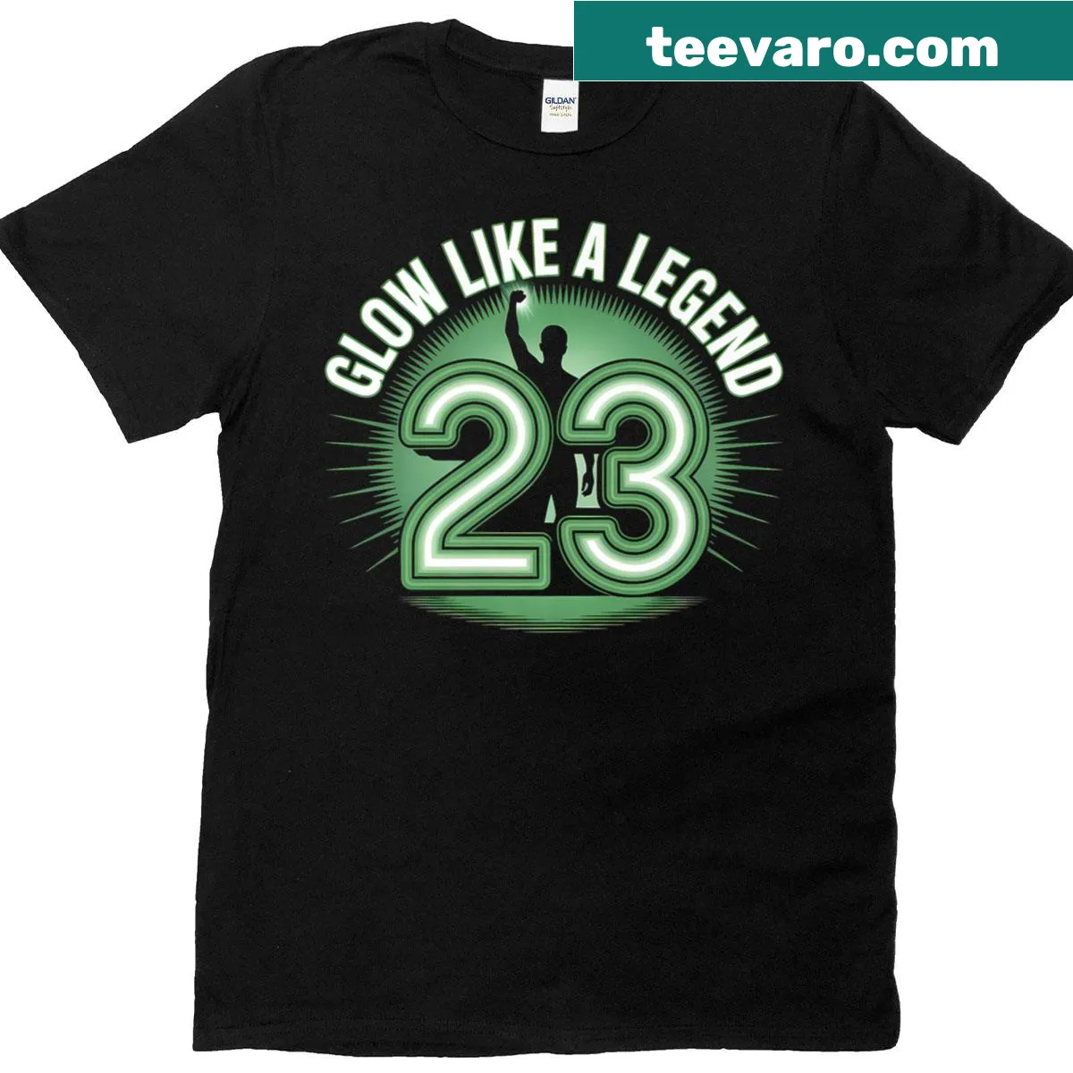 Premium t-shirt with motivational basketball graphic 'Glow Like A Legend 23.' — on a men's t-shirt