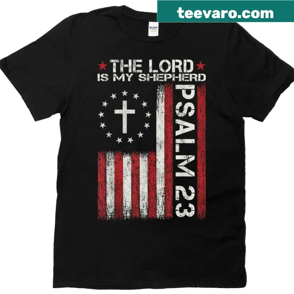 Psalm 23 T-shirt featuring a cross and inspirational typography.