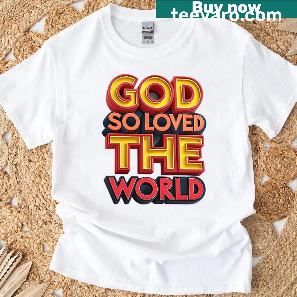 T-shirt with the phrase God So Loved The World in inviting typography — on a men's t-shirt