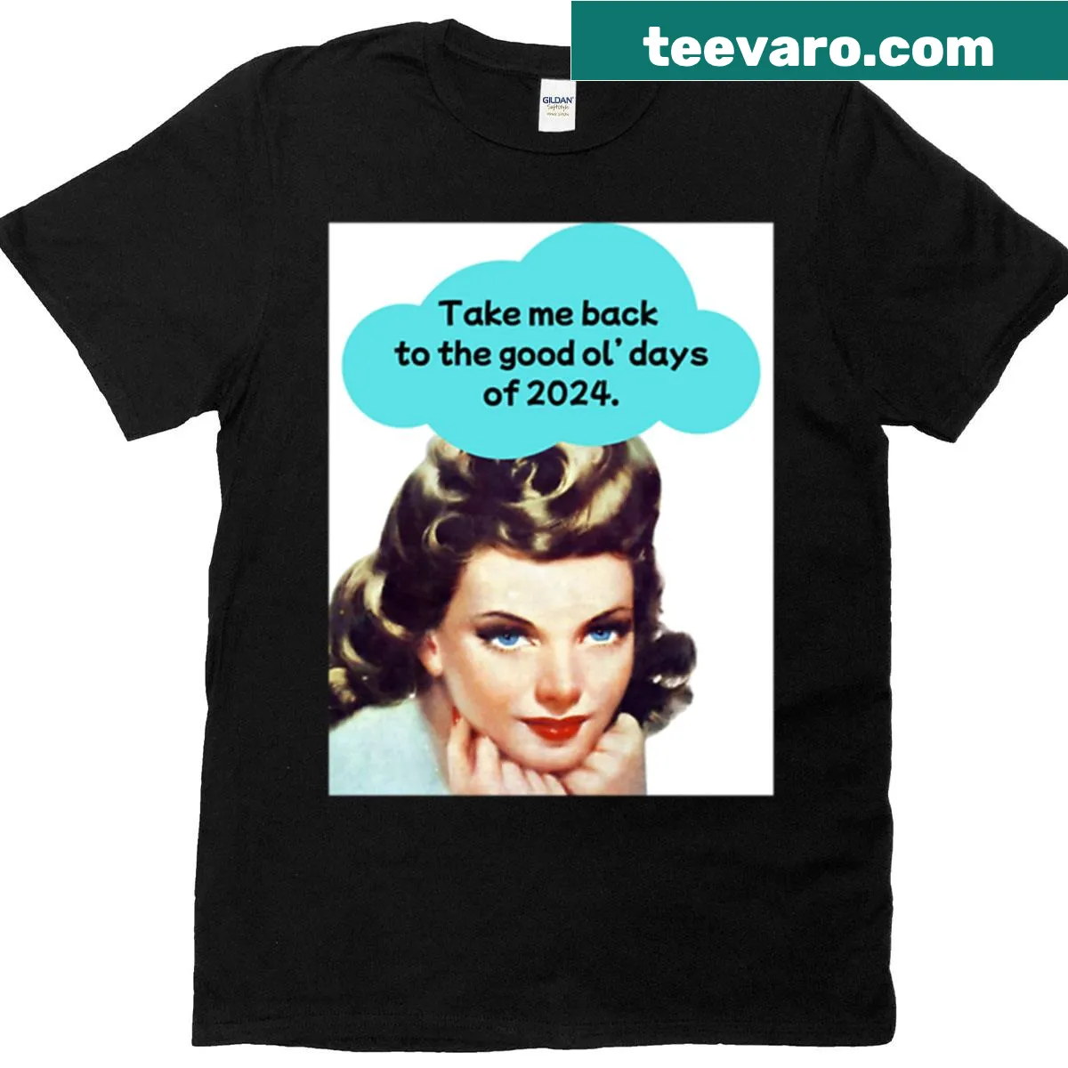Nostalgic oversized t-shirt with 'Good Ol Days of 2024' text — on a men's t-shirt