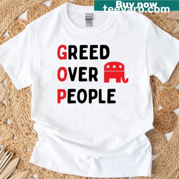Oversized tee with a bold graphic criticizing political greed.