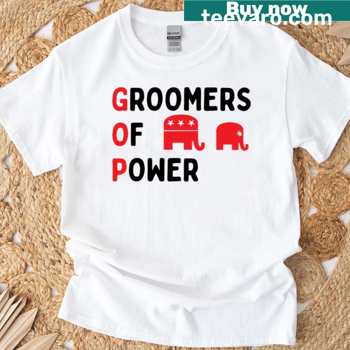 Oversized t-shirt with text Gop Groomers Of Power Gang Of Pedos — on a men's t-shirt
