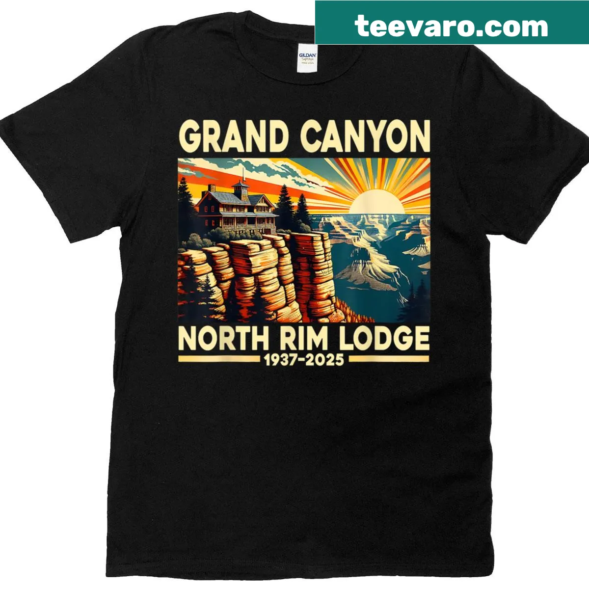 Vintage travel t-shirt featuring Grand Canyon North Rim Lodge — on a men's t-shirt
