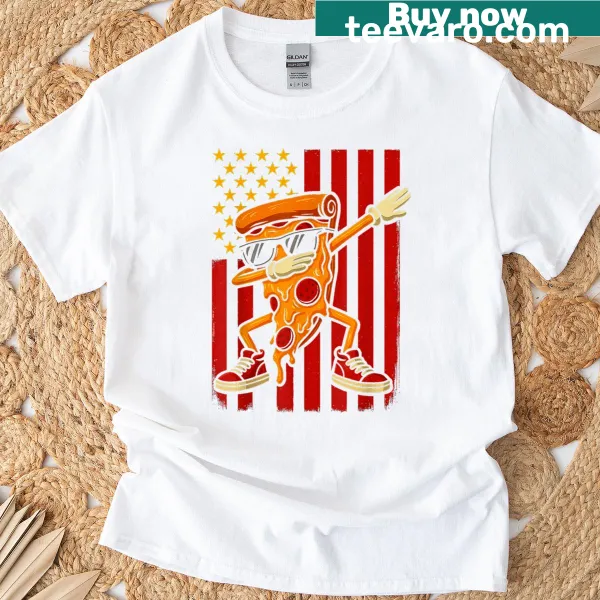 Retro T-shirt with dabbing pizza slice and American flag
