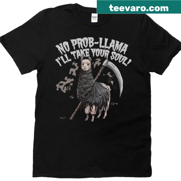 Oversized T-shirt with a llama dressed as the Grim Reaper