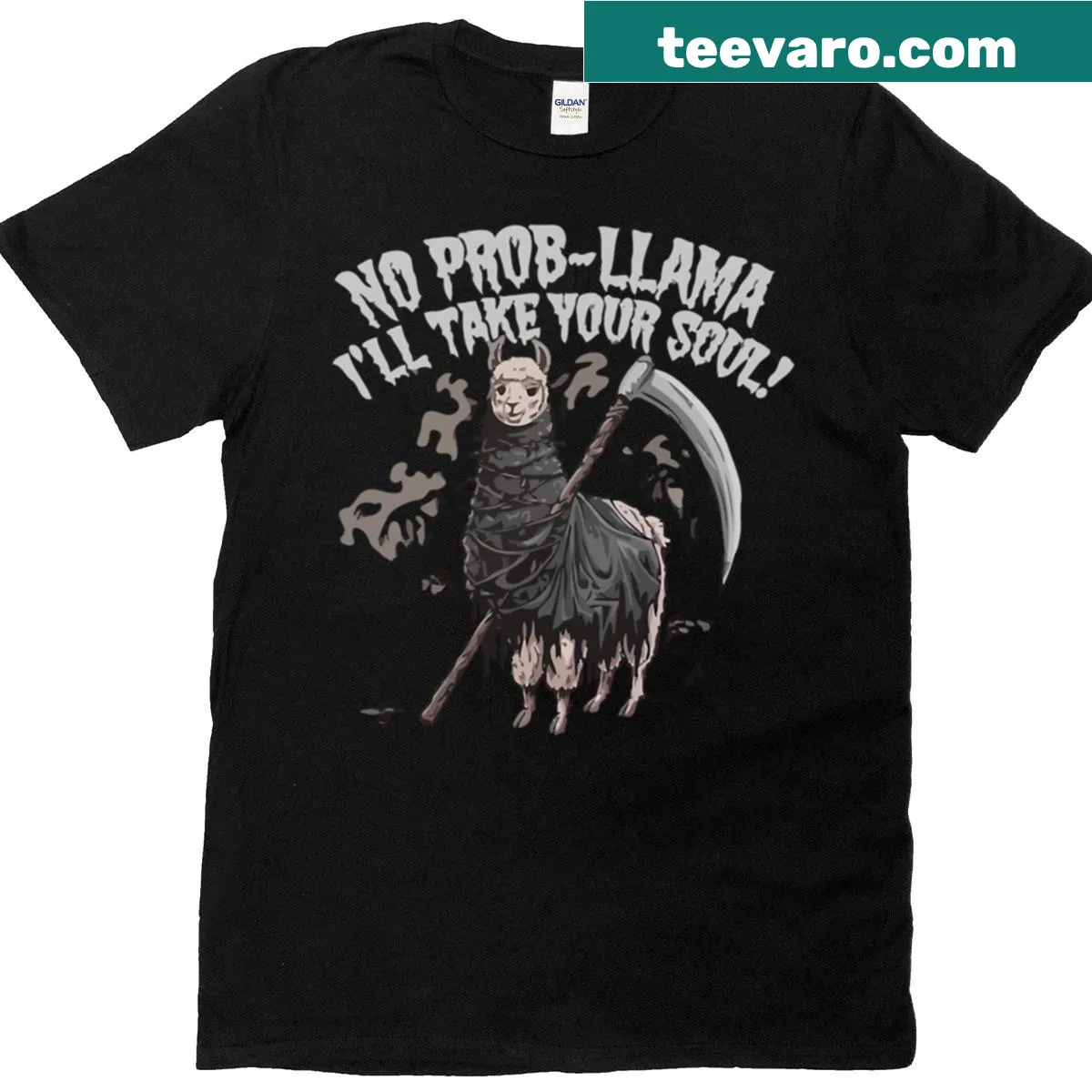 Oversized T-shirt with a llama dressed as the Grim Reaper — on a men's t-shirt