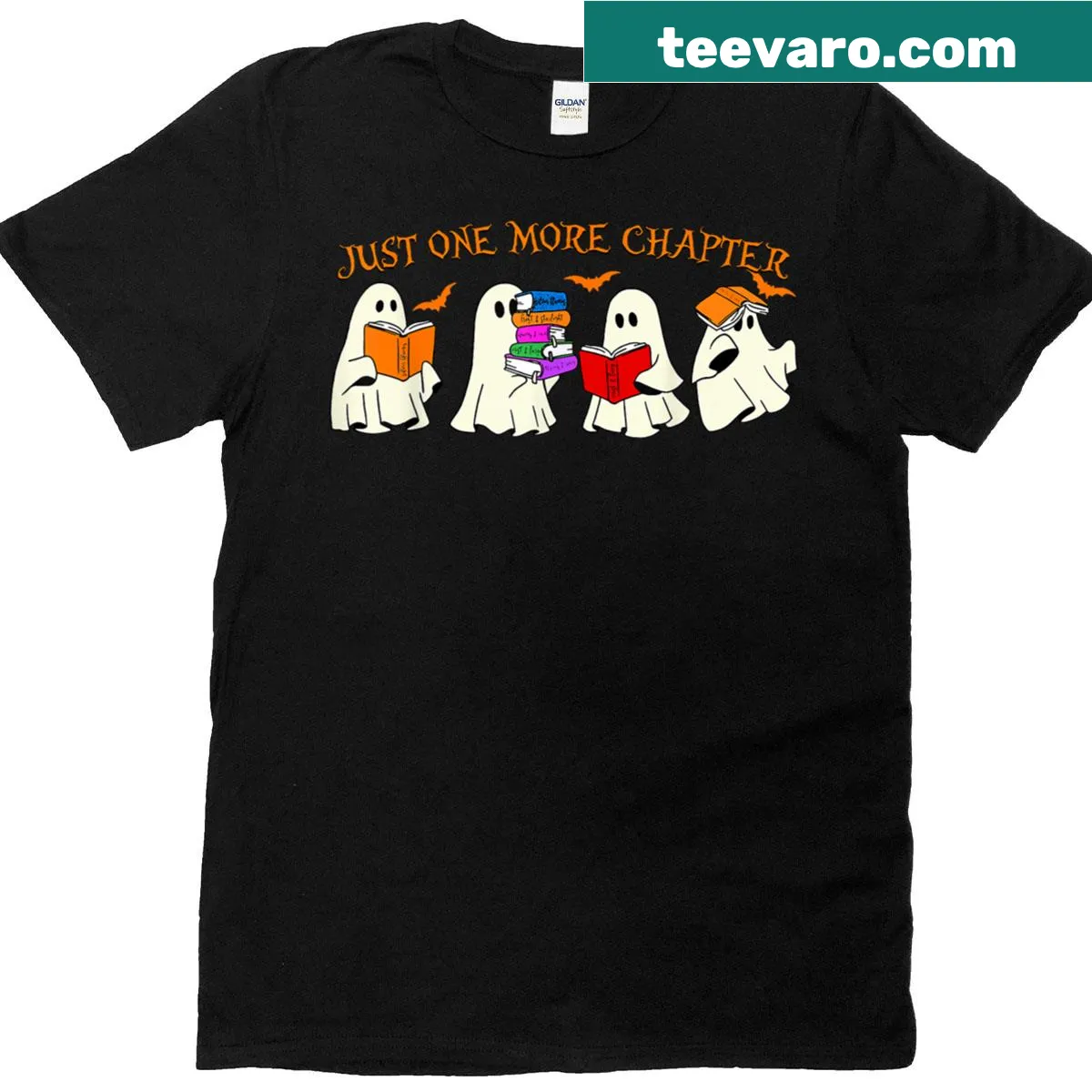 Funny ghost reading a book graphic on a t-shirt — on a men's t-shirt