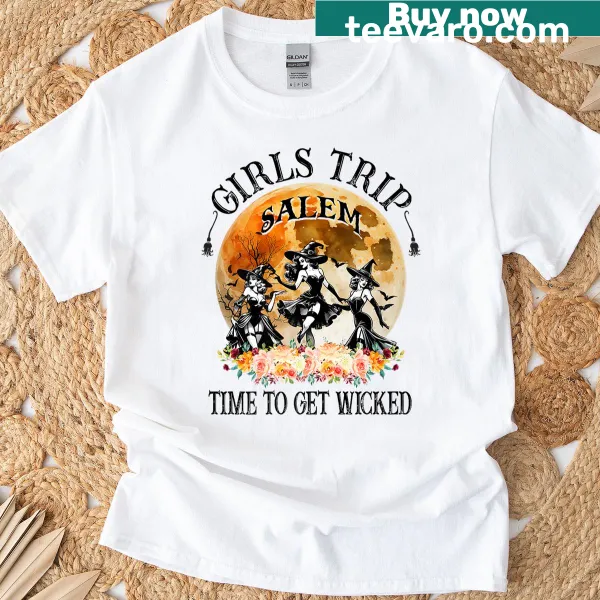 Vintage Halloween tee for girls trip featuring witch theme