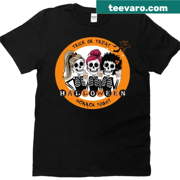 Spooky Halloween-themed t-shirt with horror imagery