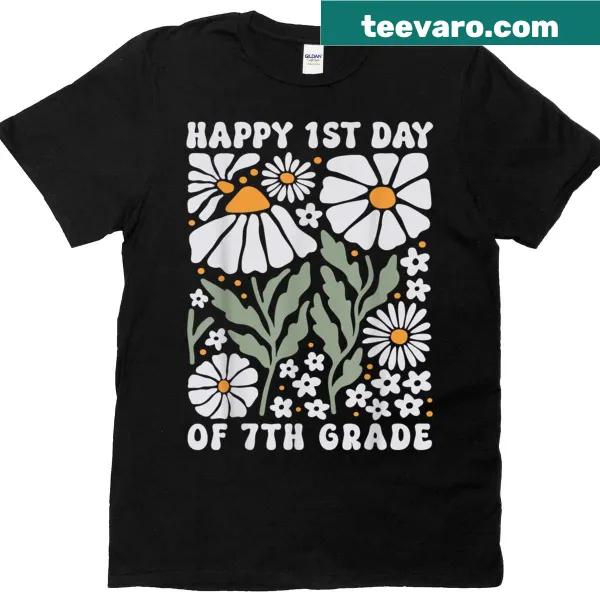 Cheerful t-shirt with a retro boho flower design for seventh graders